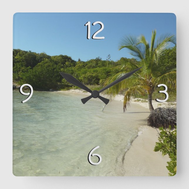 Antiguan Beach Beautiful Tropical Landscape Square Wall Clock (Front)