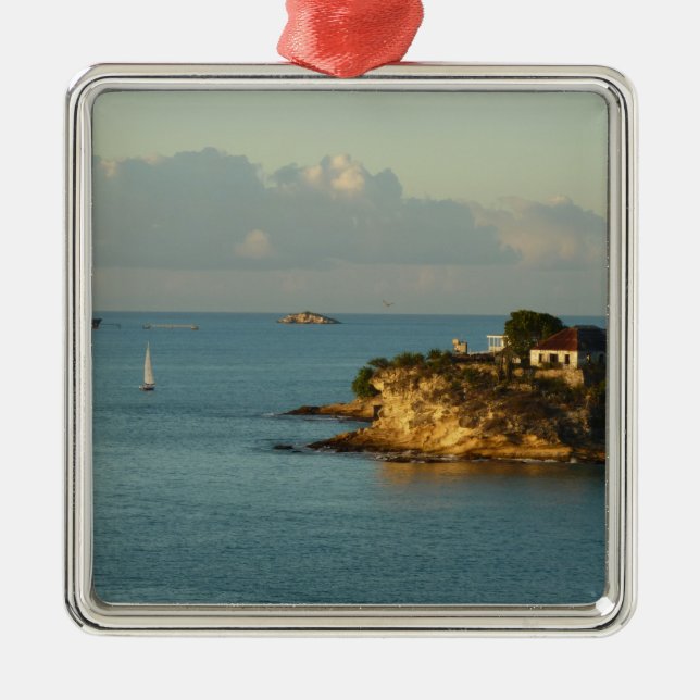 Antiguan Coast Beautiful Island Seascape Metal Tree Decoration (Front)