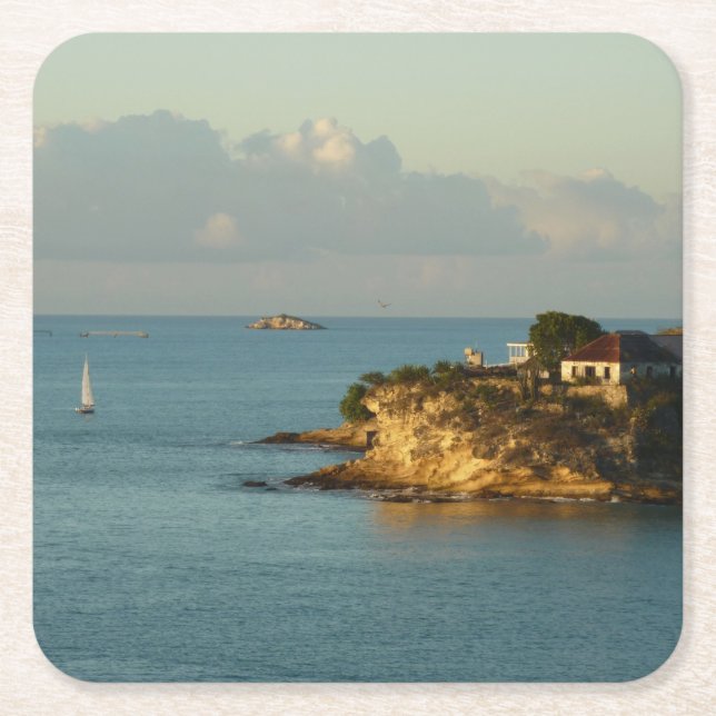 Antiguan Coast Beautiful Island Seascape Square Paper Coaster (Front)