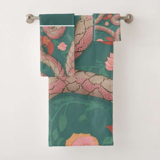 Antiguan Racer Snake Pastel Colourful Pattern Bath Towel Set (Insitu)