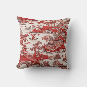 Antik Ming China Blau und rote Chinoiserie Cushion
