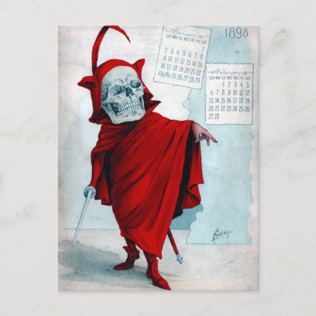 Antikamnia Calendar Skeleton Devil Postcard (Front)
