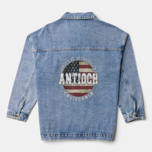 Antioch California Vintage American flag  Denim Jacket