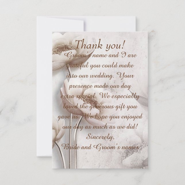 Antiq Looking Lotus Flower Wedding Thank You Card (Front)
