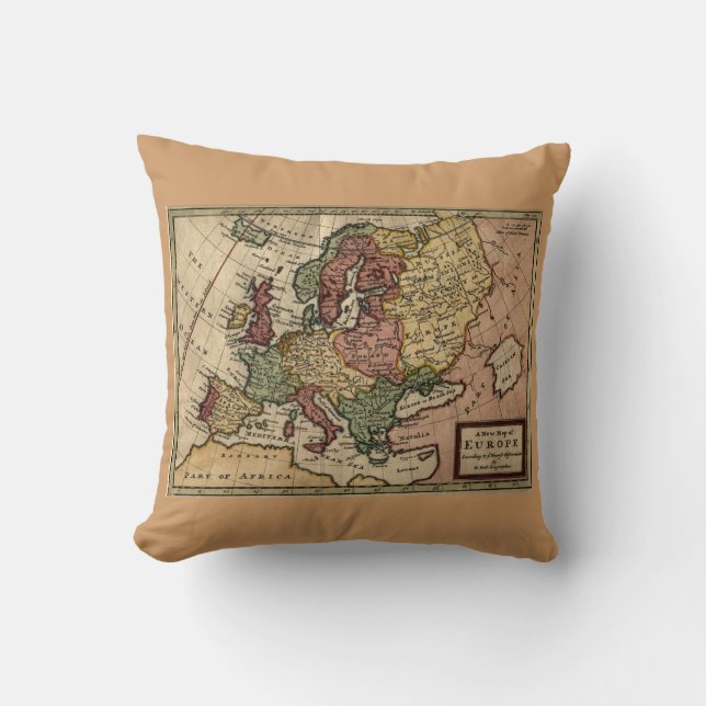 Antiquarian 1721 Map of Europe by Herman Moll Cushion (Front)