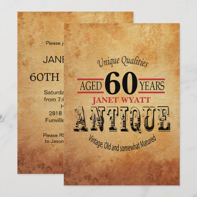 Antique 00th Birthday Invitation (Front/Back)