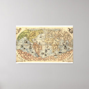 Antique 1565 Ferando Berteli world pictorial map  Canvas Print