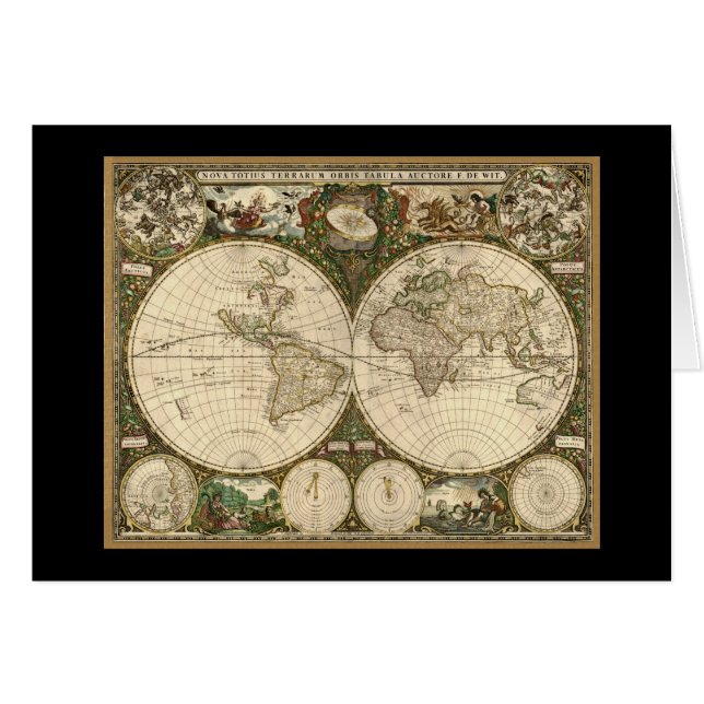 Antique 1660 World Map by Frederick de Wit (Front Horizontal)