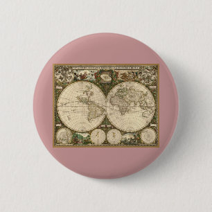 Antique 1660 World Map by Frederick de Wit 6 Cm Round Badge