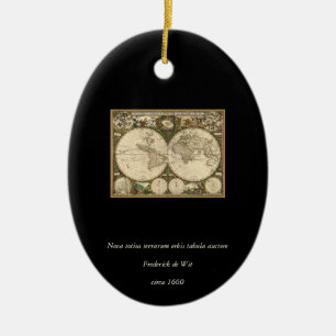 Antique 1660 World Map by Frederick de Wit Ceramic Tree Decoration