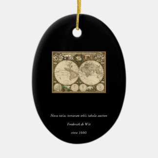 Antique 1660 World Map by Frederick de Wit Ceramic Tree Decoration