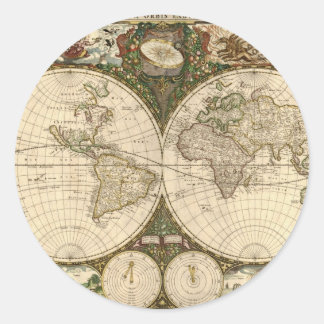 Antique 1660 World Map by Frederick de Wit Classic Round Sticker