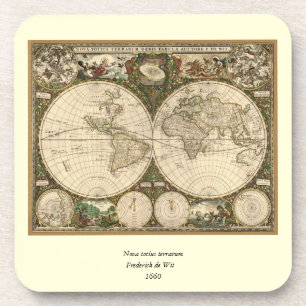 Antique 1660 World Map by Frederick de Wit Coaster