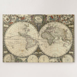 Antique 1660 World Map by Frederick de Wit Jigsaw Puzzle
