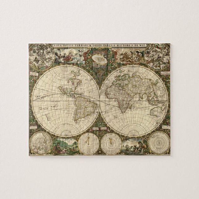 Antique 1660 World Map by Frederick de Wit Jigsaw Puzzle (Horizontal)
