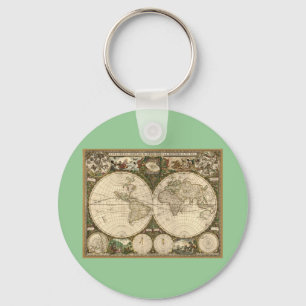 Antique 1660 World Map by Frederick de Wit Key Ring