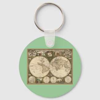 Antique 1660 World Map by Frederick de Wit Key Ring