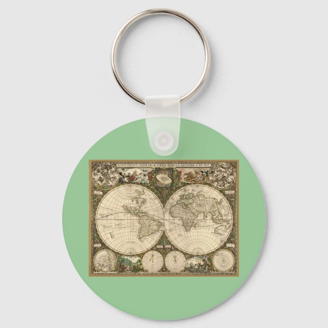 Antique 1660 World Map by Frederick de Wit Key Ring (Front)