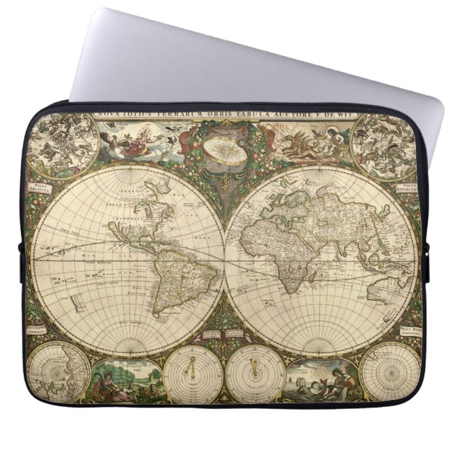 Antique 1660 World Map by Frederick de Wit Laptop Sleeve (Front)