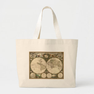 Antique 1660 World Map by Frederick de Wit Large Tote Bag