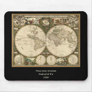 Antique 1660 World Map by Frederick de Wit Mouse Mat