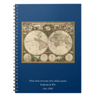 Antique 1660 World Map by Frederick de Wit Notebook