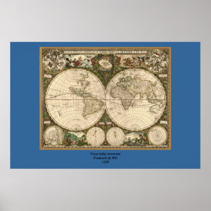 Antique 1660 World Map by Frederick de Wit Poster