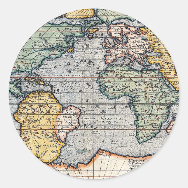 Antique 16th Century World Map Classic Round Sticker (Front)