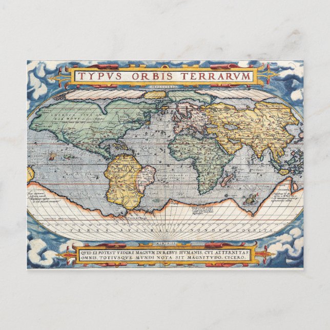 Antique 16th Century World Map Postcard (Front)