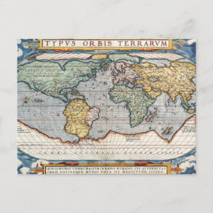 Antique 16th Century World Map Postcard