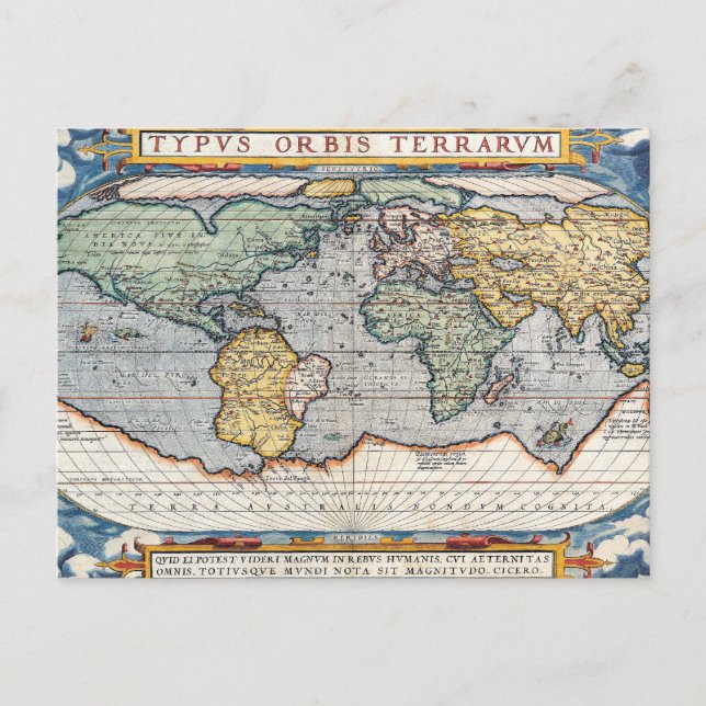 Antique 16th Century World Map Postcard (Front)
