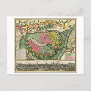Antique 1730 Map of Gdansk, Poland, Postcard