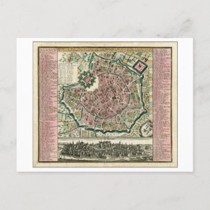 Antique 1730 Map of Milan, Italy, Postcard