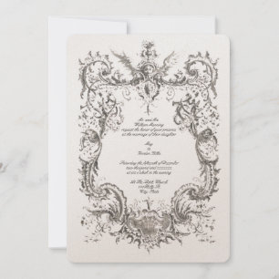 Antique 1745 Baroque Rococo Cartouche Invitation