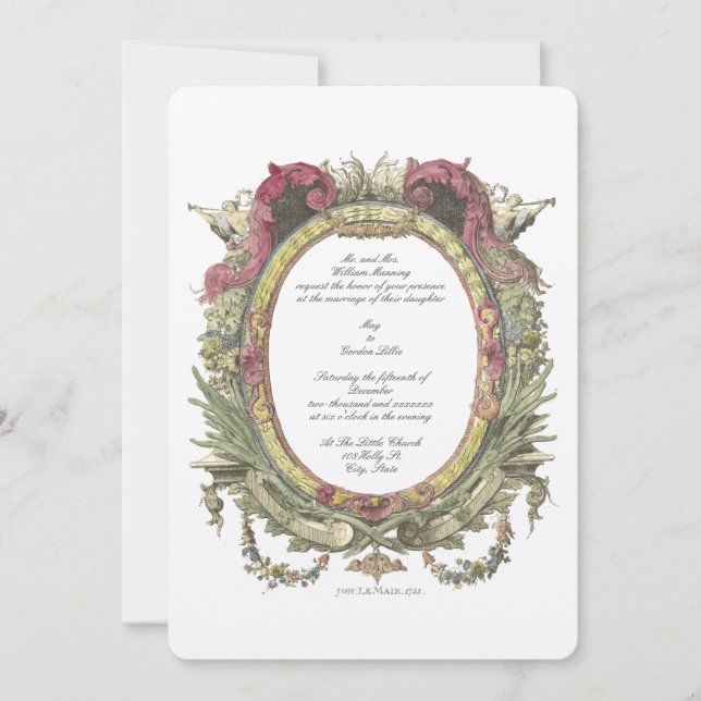 Antique 1755 Baroque Rococo Floral Oval Invitation (Front)
