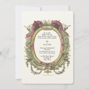 Antique 1755 Baroque Rococo Floral Oval Invitation