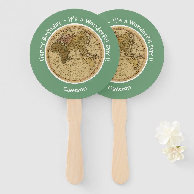 Antique 1786 Eastern Hemisphere Map Theme Party Hand Fan (Front and Back)