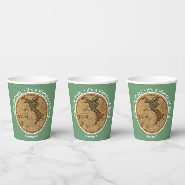 Antique 1786 Western Hemisphere Map Theme Party Paper Cups (Multi)