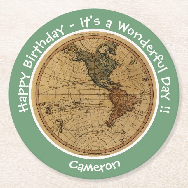 Antique 1786 Western Hemisphere Map Theme Party Round Paper Coaster (Front)
