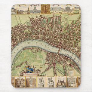 Antique 17th Century Map of London W. Hollar Mouse Mat