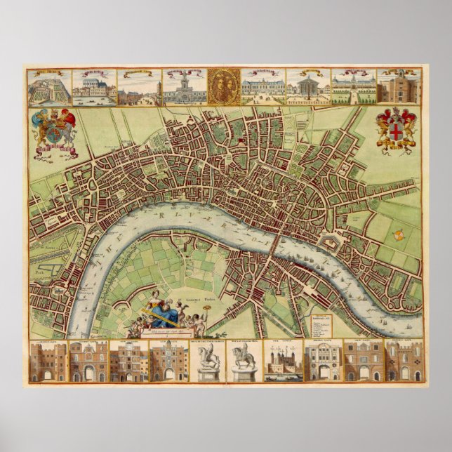Antique 17th Century Map of London W. Hollar Poster (Front)