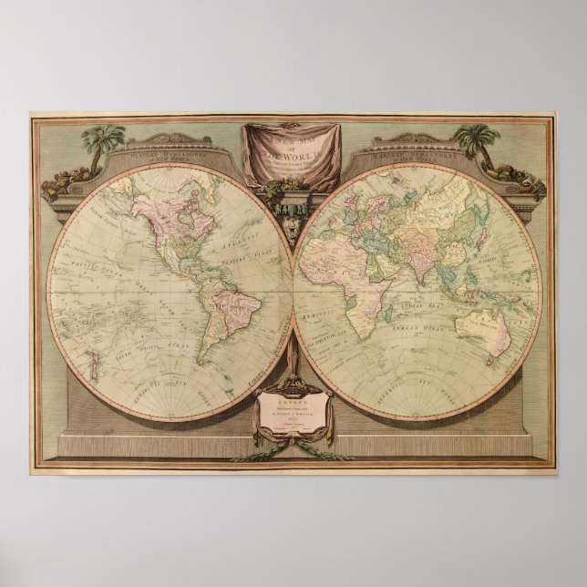 Antique 1808 World Map by Laurie and Whittle Poster (Front)