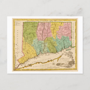 Antique 1815 Map of Connecticut Postcard