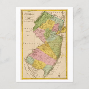 Antique 1815 Map of New Jersey Postcard