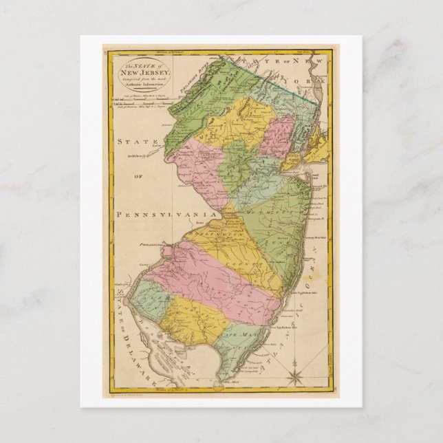Antique 1815 Map of New Jersey Postcard (Front)