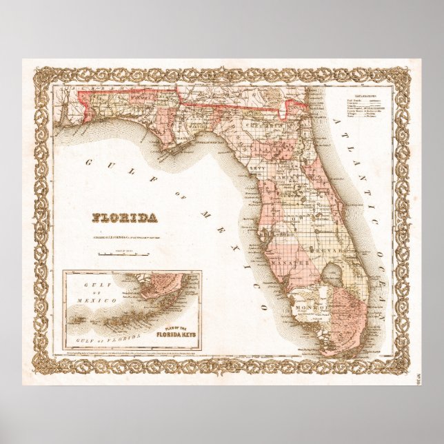 Antique 1855 Map of Florida Poster (Front)