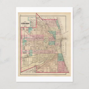 Antique 1873 Map of Chicago, Illinois,  Postcard