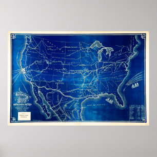 Antique 1882 American Railroad System Map Poster
