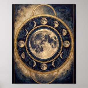 Antique 1886 Celestial Moon Phases & Star M Poster