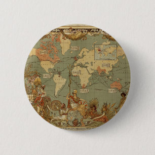 Antique 1886 World Map British Empire Poster 6 Cm Round Badge